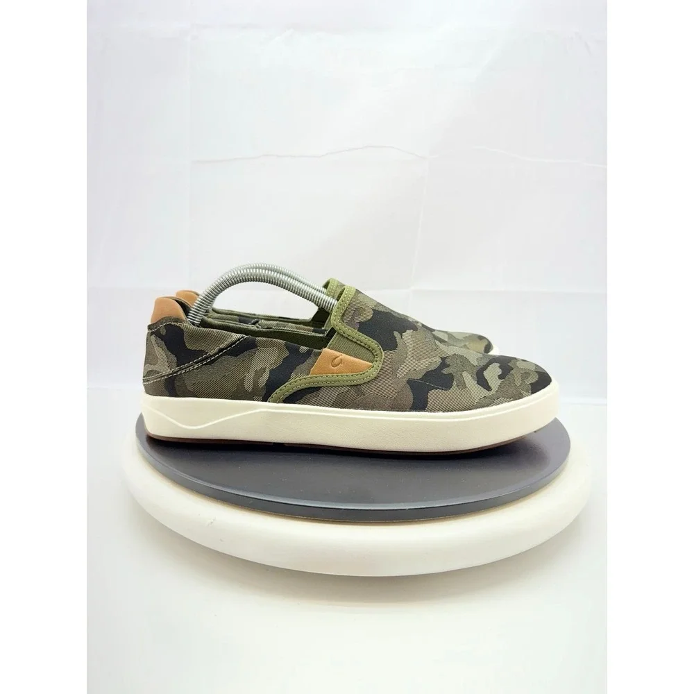 OLUKAI Lae'ahi Pa'i Mens Size 9 Slip On Camo Green‎ Boat Shoes 10444-6ZKE